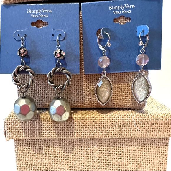 NWT 2 pairs of Simply Vera Vera Wang Earrings- silver tone dangles - Picture 2 of 15